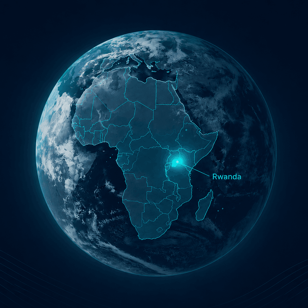 Holographic map of Africa centered on Rwanda labor market hub